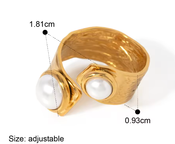 The "Amore" Adjustable Bypass Pearl Ring – Textured Gold Statement Jewelry