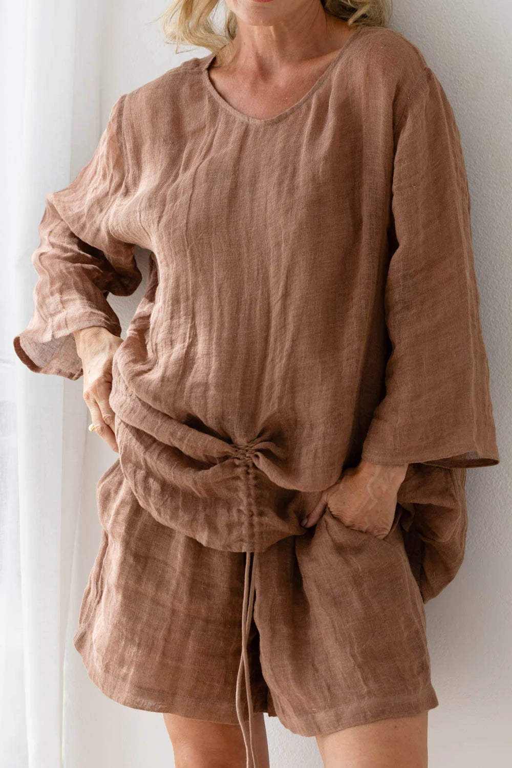 Margot Luxury Gauze Linen Top ~ Clay