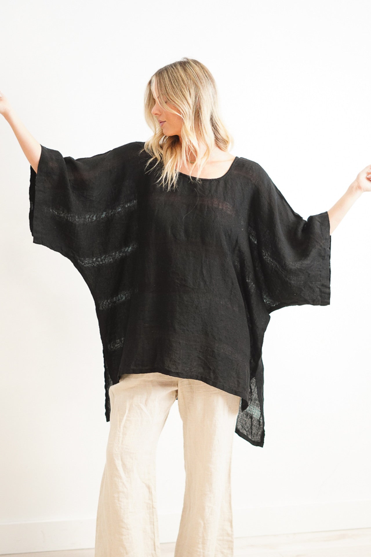 Carlotta Linen Top ~ Ebony