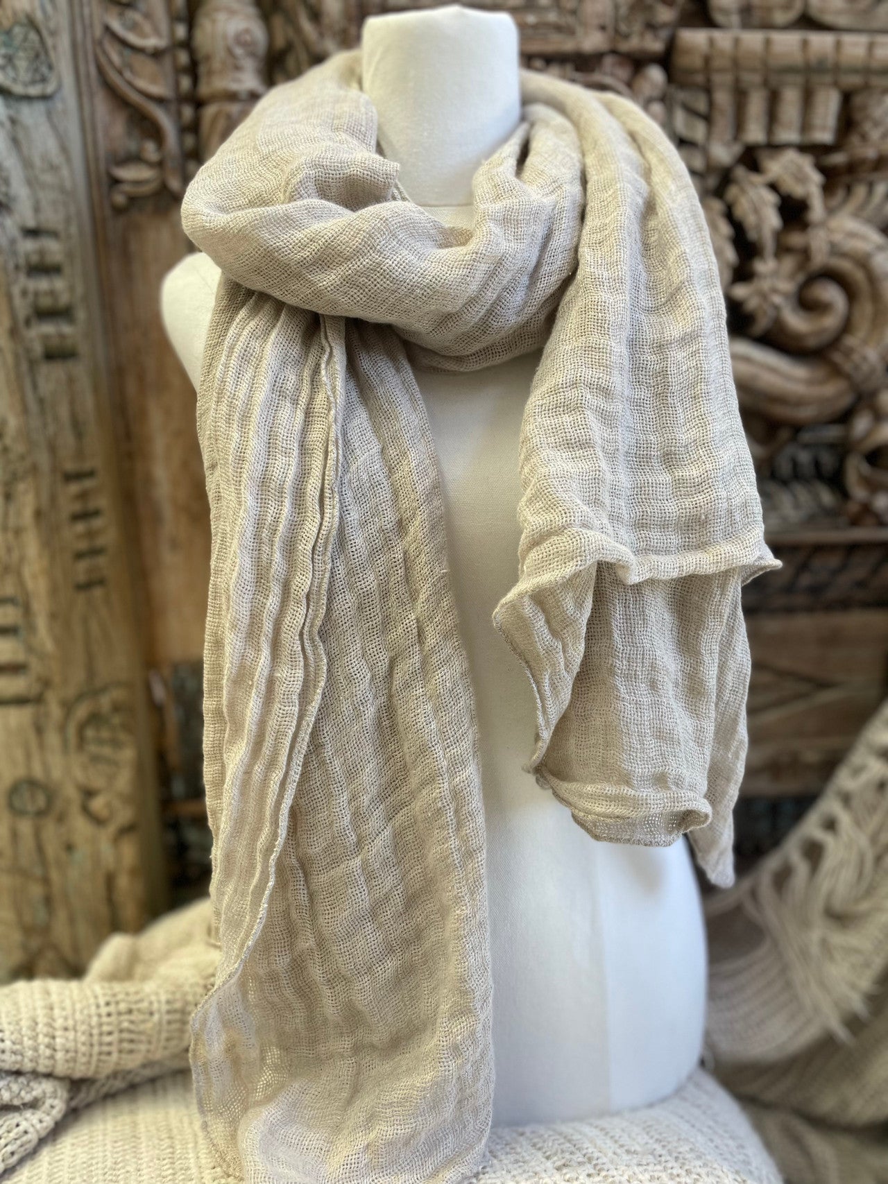 Riviera Linen Scarf ~ Natural
