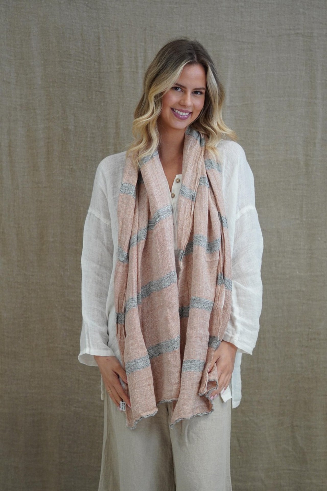 Riviera Linen Scarf ~ Blush