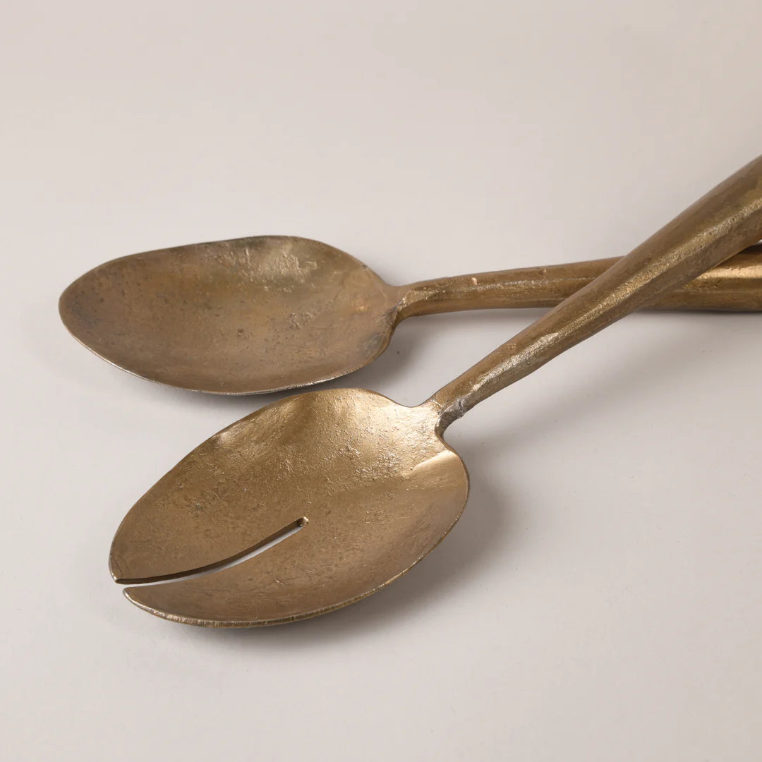 Forged Brass Salad Servers ~ Thick Handle