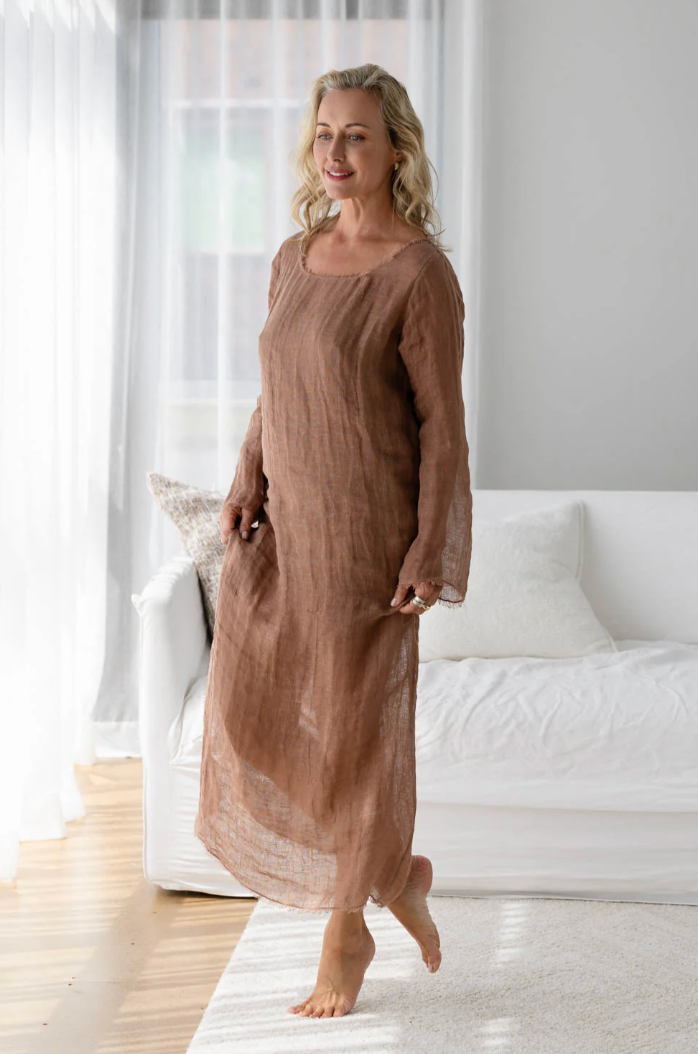 Mode Luxury Linen Dress ~ Clay