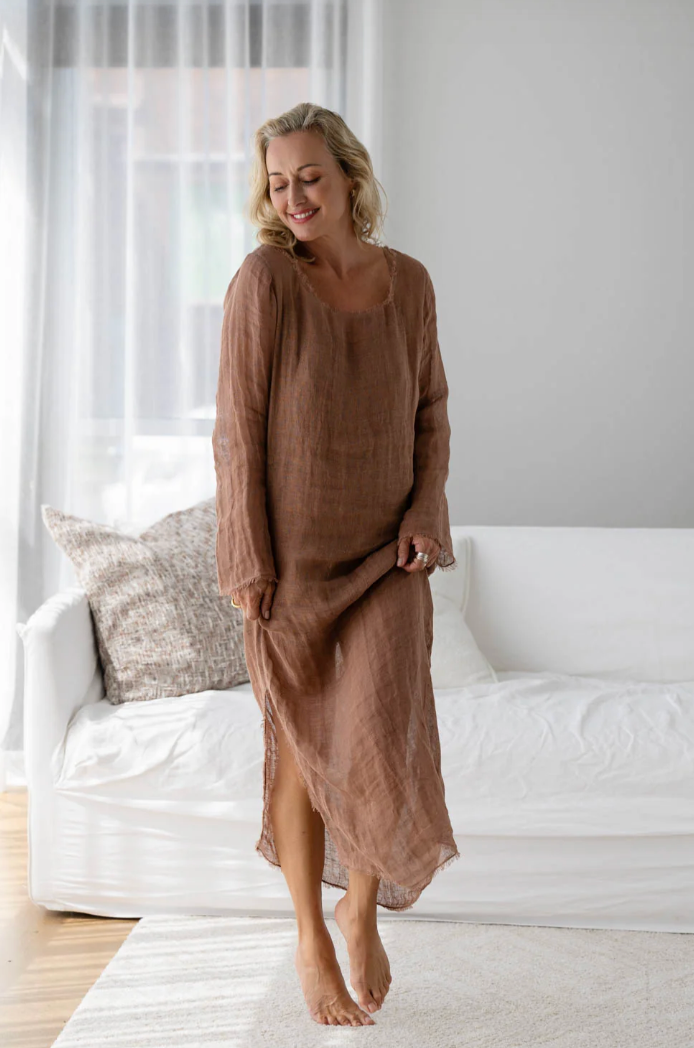 Mode Luxury Linen Dress ~ Clay