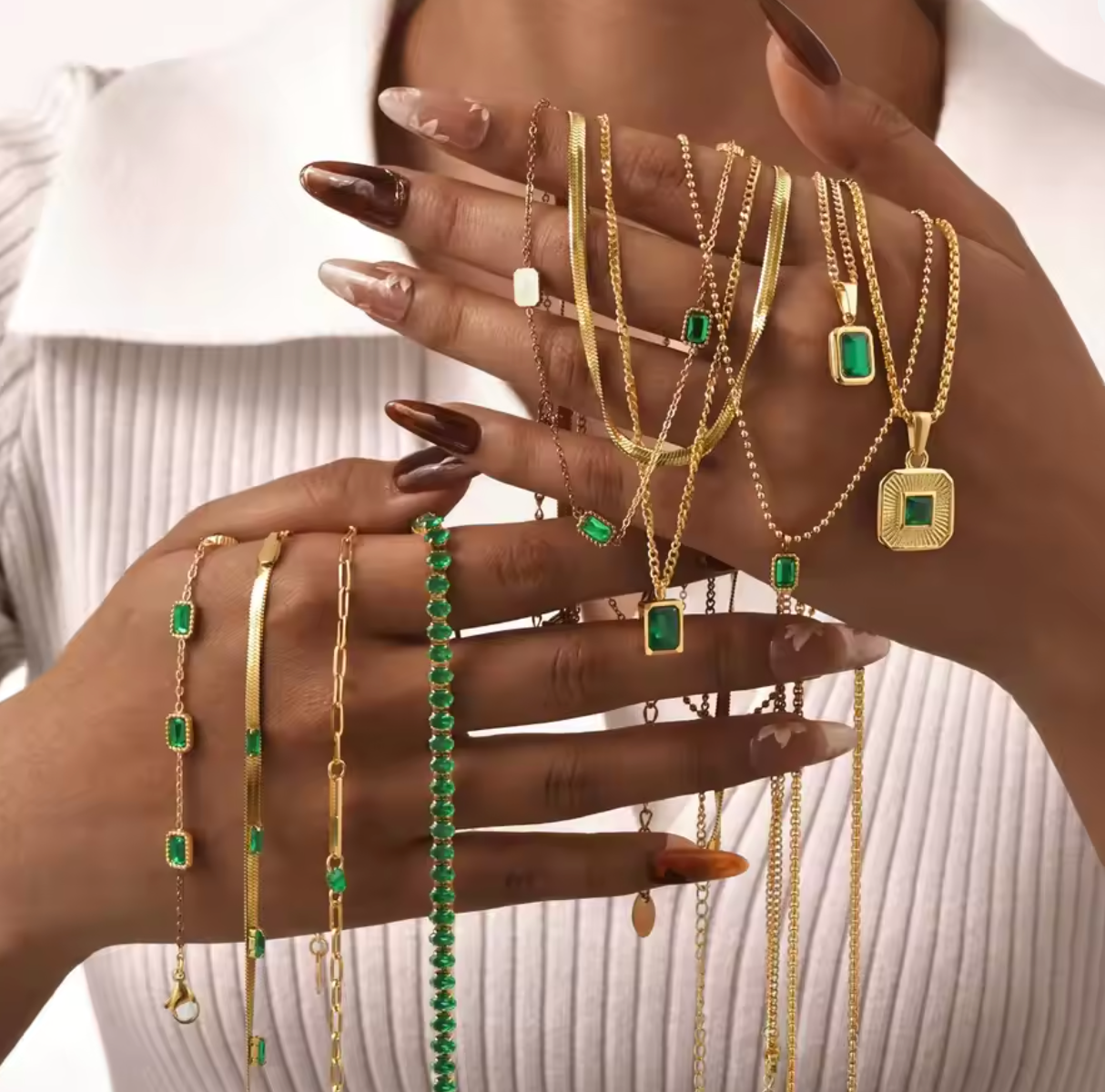 The "Veridian" Collection – Emerald Green & Gold Layering Jewellery
