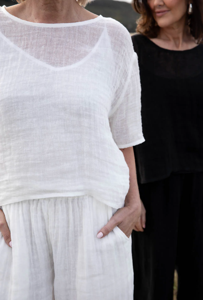 Olivia Linen Top ~ Off White