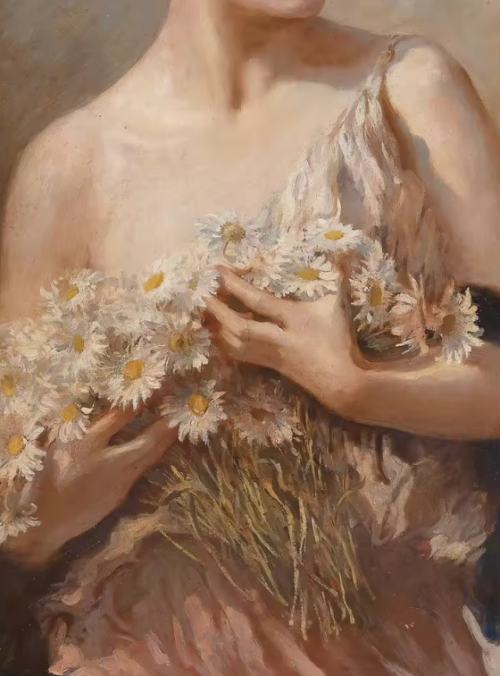 Lady With Daisies ~ Print on Canvas