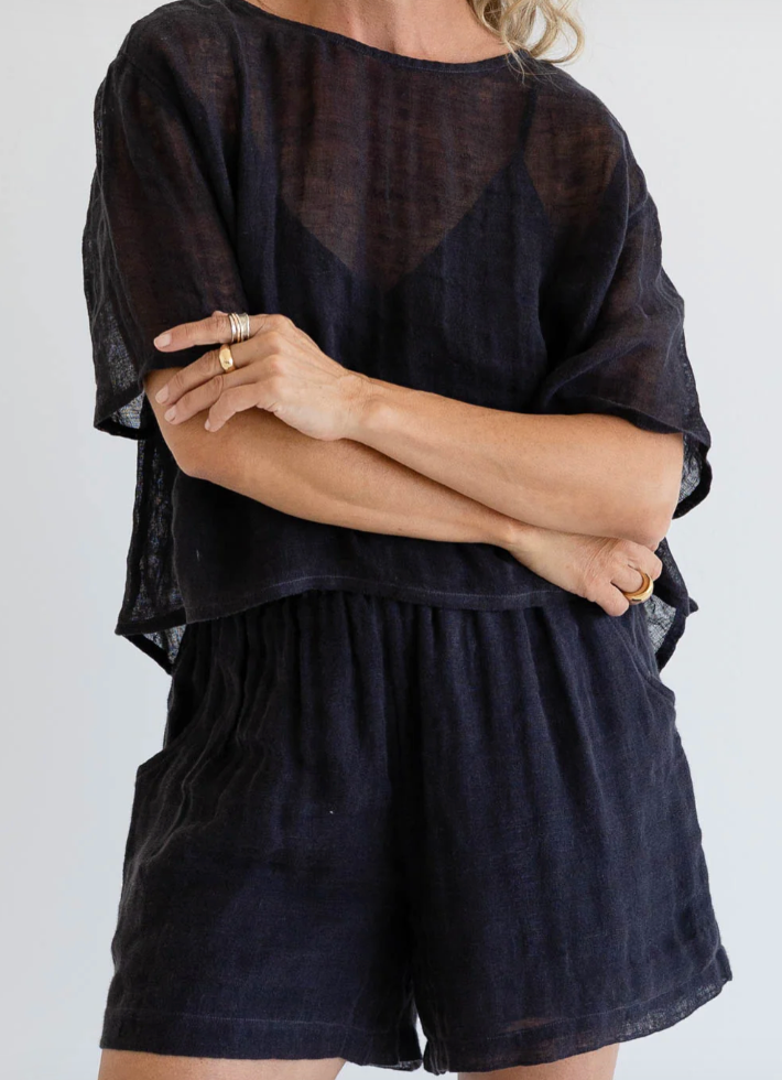 Olivia Linen Top ~ Midnight