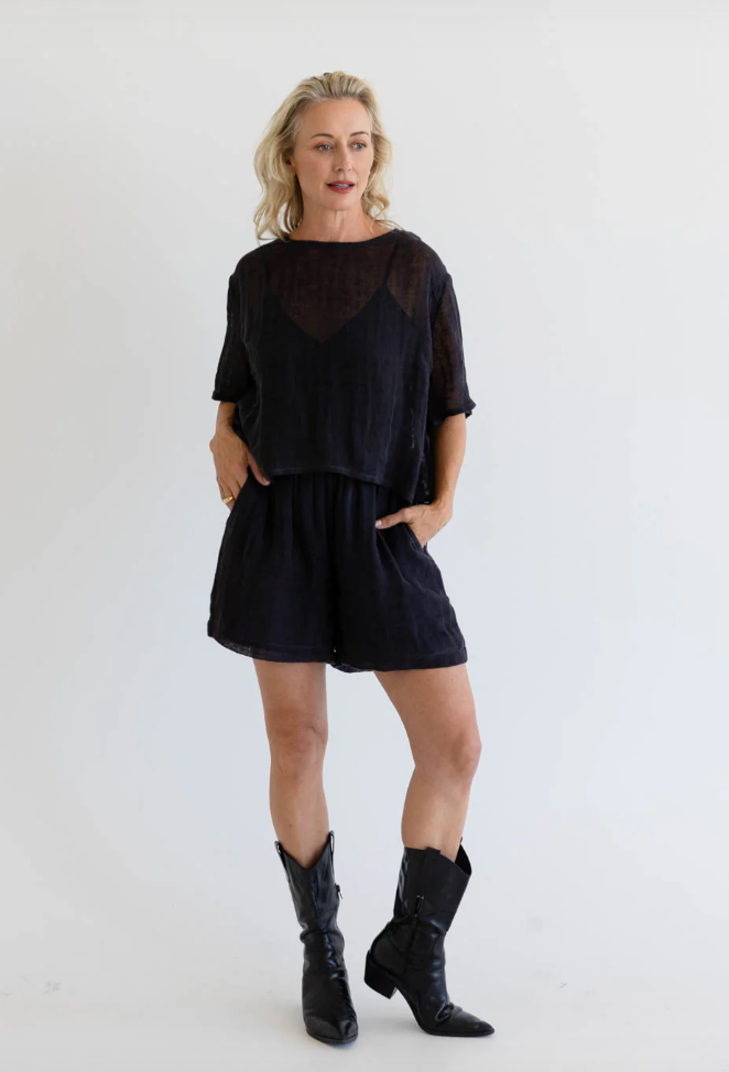Olivia Linen Top ~ Midnight