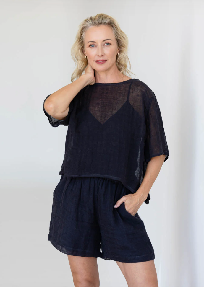 Olivia Linen Top ~ Midnight