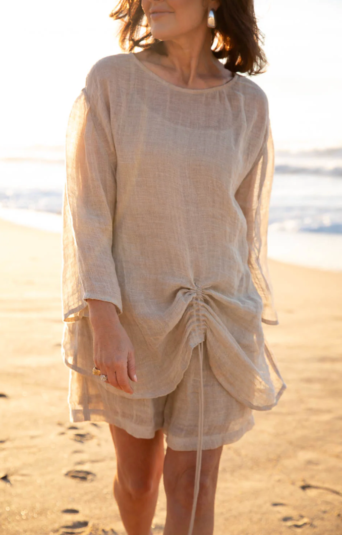 Margot Luxury Gauze Linen Top ~ Natural