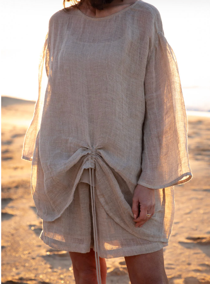 Margot Luxury Gauze Linen Top ~ Natural
