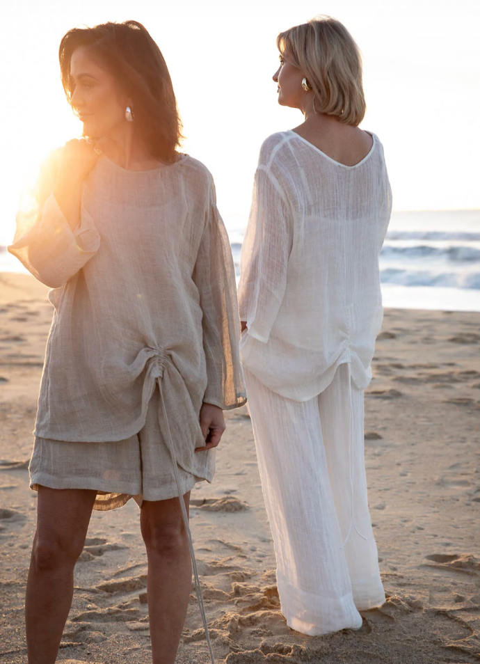 Margot Luxury Gauze Linen Top ~ Natural