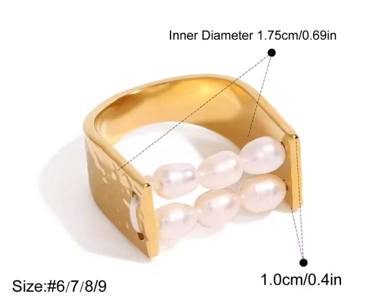 The "Perla Linea" Hammered Gold & Pearl Row Ring – Modern Geometric Jewellery