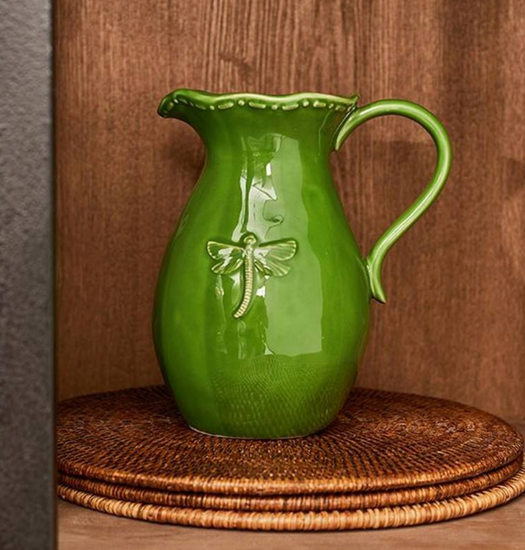 Dragonfly Stoneware Jug ~ Green
