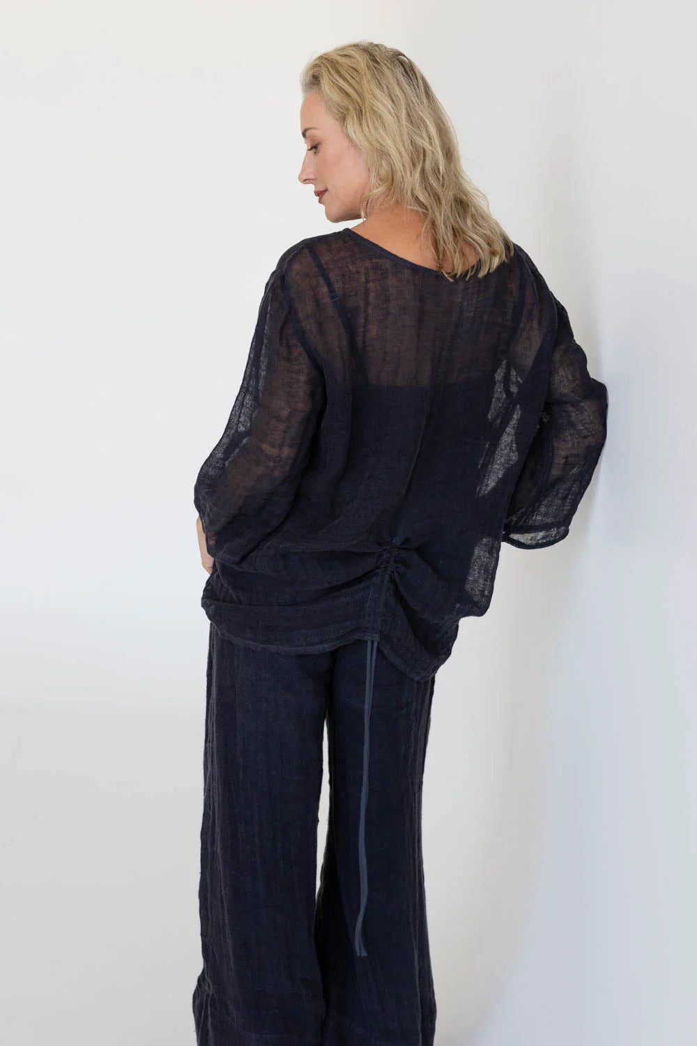 Margot Luxury Gauze Linen Top ~ Midnight