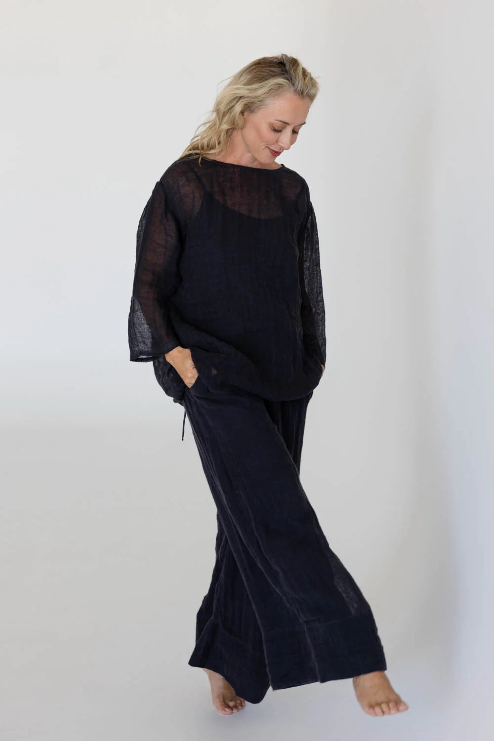 Margot Luxury Gauze Linen Top ~ Midnight