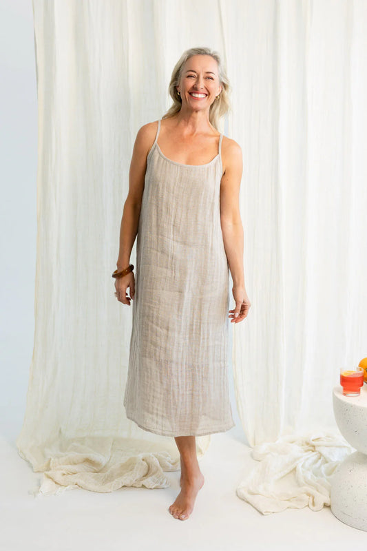 Luxe Linen Slip Dress - Natural