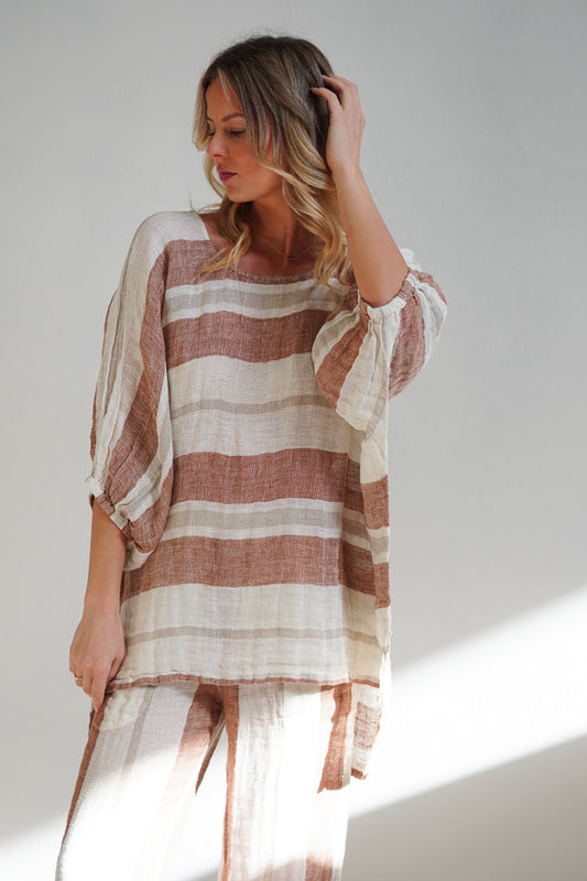 Bella Linen Top ~ Rust