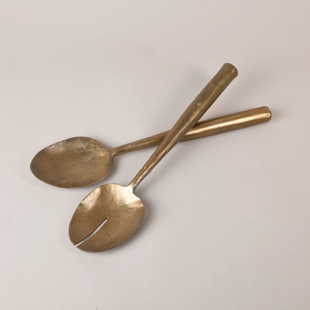 Forged Brass Salad Servers ~ Thick Handle
